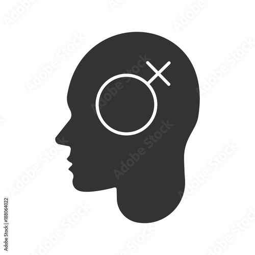 Human head with female symbol inside glyph icon