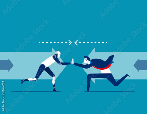 Competition. Business people and Robot conflict. Concept business vector illustration. Flat design style.