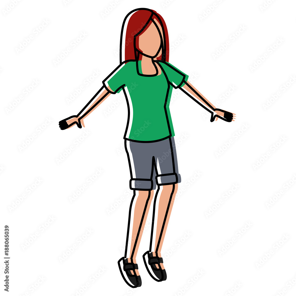 Woman happy jumping cartoon icon vector illustration graphic design Woman happy jumping cartoon icon vector illustration graphic design