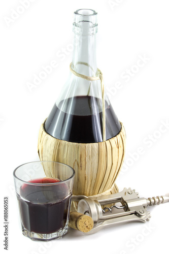 Quadro em tela Vino in bicchiere e fiasco