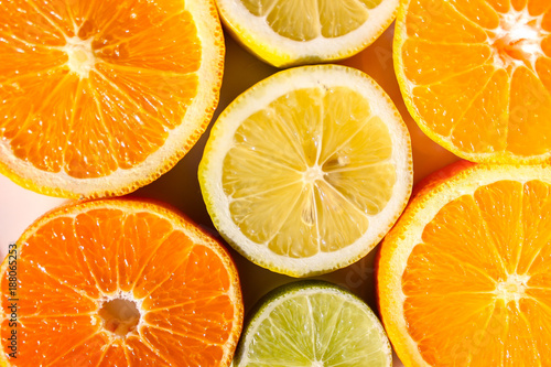 slices of oranges  lemons  limes and mandarins
