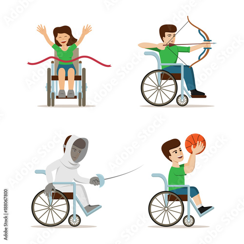 Set of vector illustration with disabled athletes