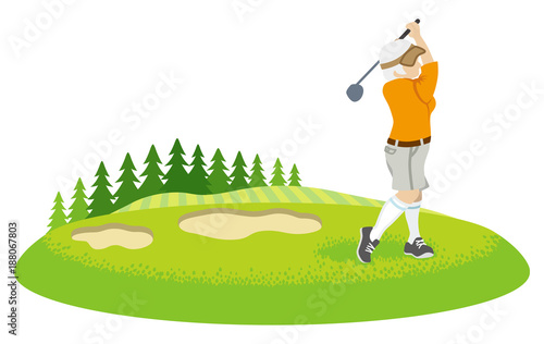 Female senior golfer in course - Clip art