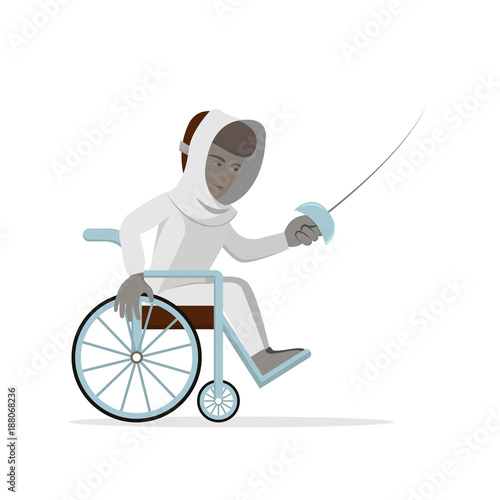 Young man in wheelchair fencing photo