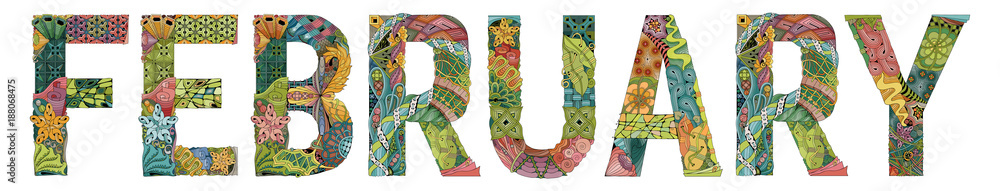 © Andreichenko - Word february. Vector decorative zentangle object