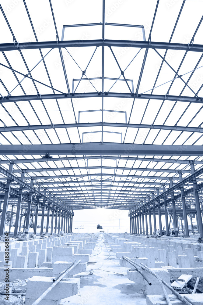 Fototapeta premium In the construction site, steel structure is under construction