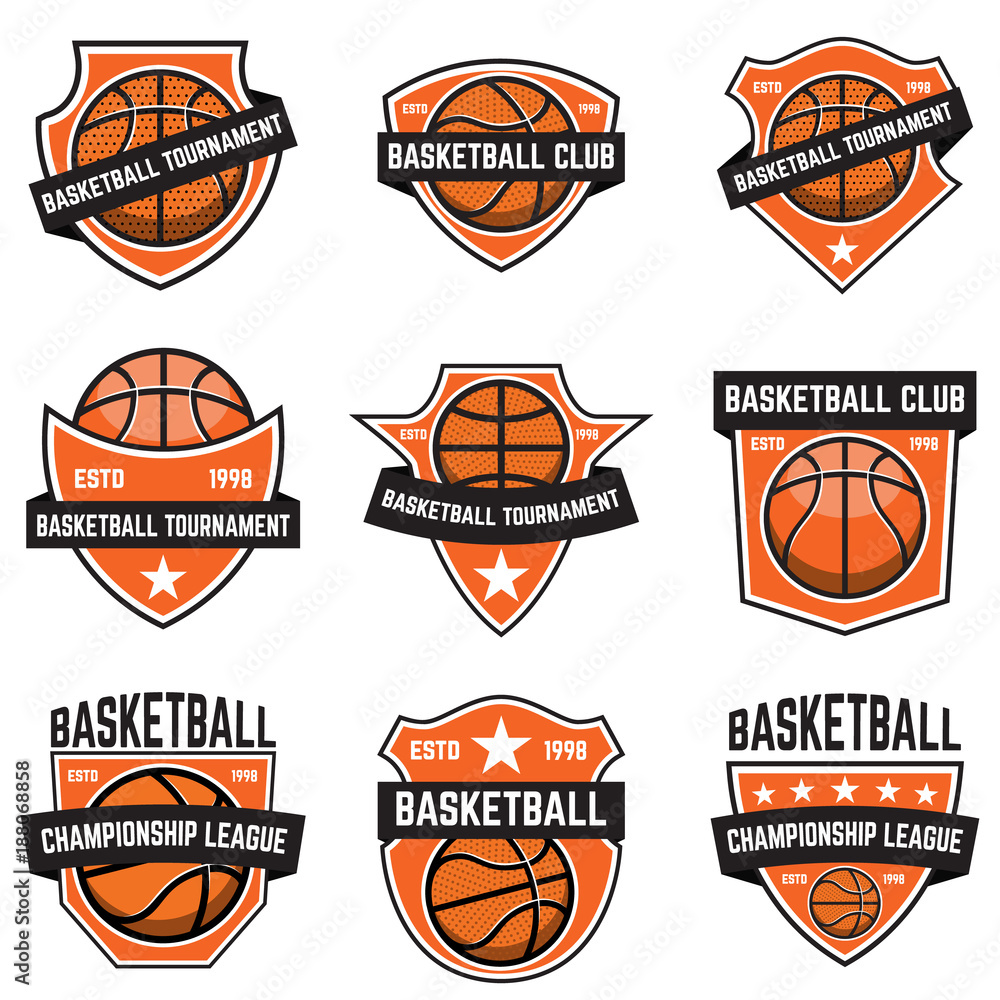 Set of basketball sport emblems. Design element for poster, logo, label, emblem, sign, t shirt.
