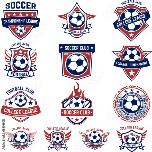 Set of soccer, football emblems. Design element for logo, label, emblem, sign. photo