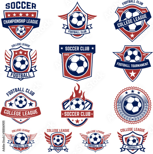 Set of soccer, football emblems. Design element for logo, label, emblem, sign.