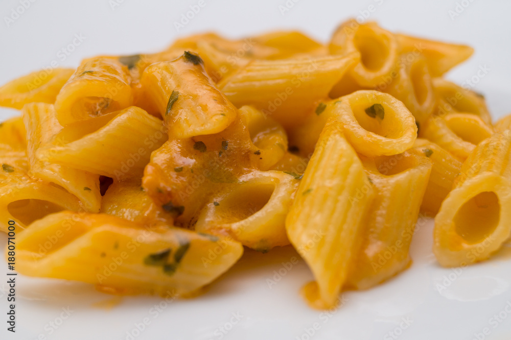Italian pasta dish with salmon and prawns Italian pasta dish with salmon and prawns