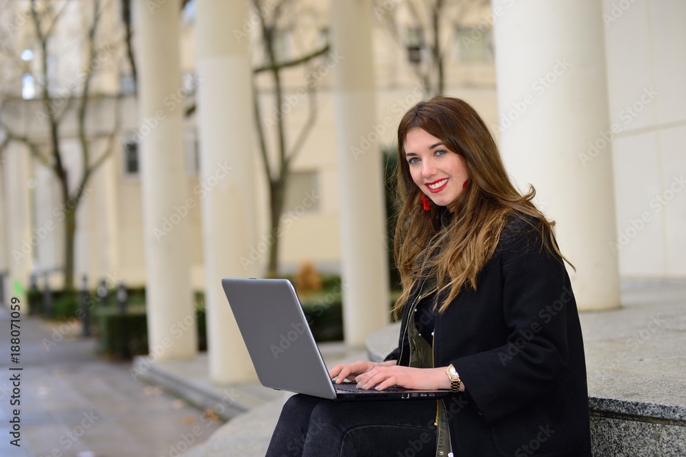 Woman with computer connected to the internet. Woman with computer connected to the internet.