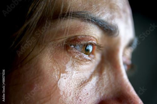 Canvas Print The woman is crying. Close-up eyes and tears.