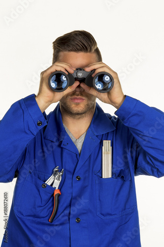 craftsman with binoculars