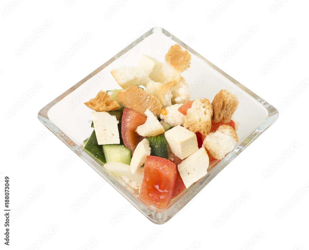 Delicious vegetable salad with tofu cheese. Delicious vegetable salad with tofu cheese.