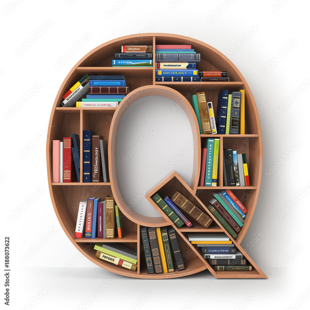 Letter Q. Alphabet in the form of shelves with books isolated on white.  Stock Illustration | Adobe Stock