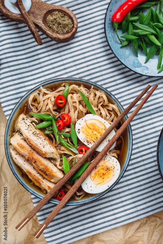 Ramen Noodle Soup with egg and chicken Ramen Noodle Soup with egg and chicken
