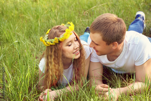 Young happy couple in love outdoors