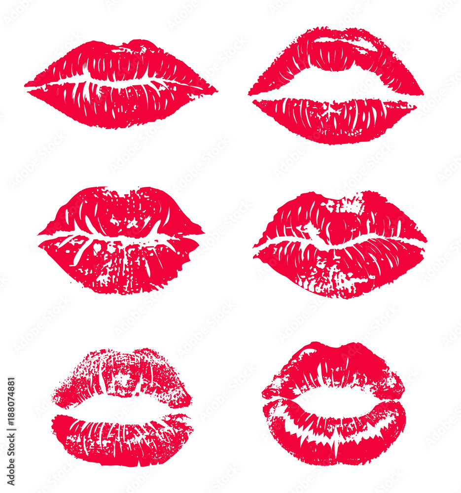 Lipstick Kiss Print Isolated Vector Set Red Vector Lips Set Different Shapes Of Female Sexy 