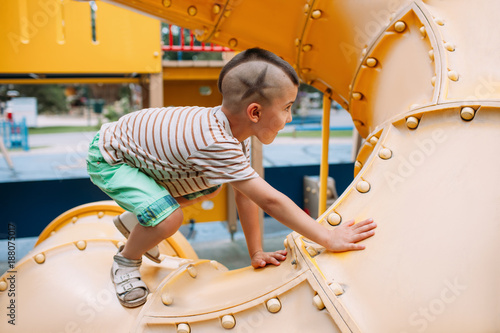 Slika na platnu Path goal direction child boy park game concept