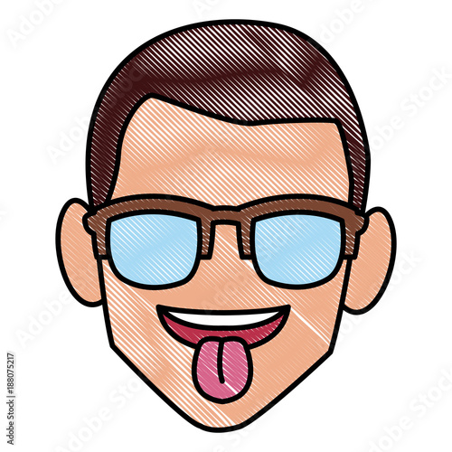 man sunglasses and tongue out icon vector illustration graphic design
