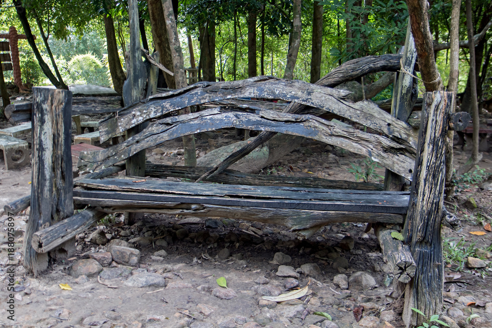 Solid bench in the tropical forest, Thailand Solid bench in the tropical forest, Thailand