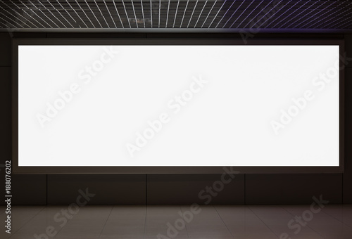 Blank electronic advertising board with empty copy space screen for your text message or promotional content, clear banner in urban setting, empty poster on public wall, public information billboard © rachaphak