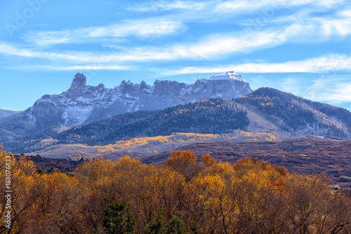 View of Courthouse Range near Ridgway, Colorado in fall photo