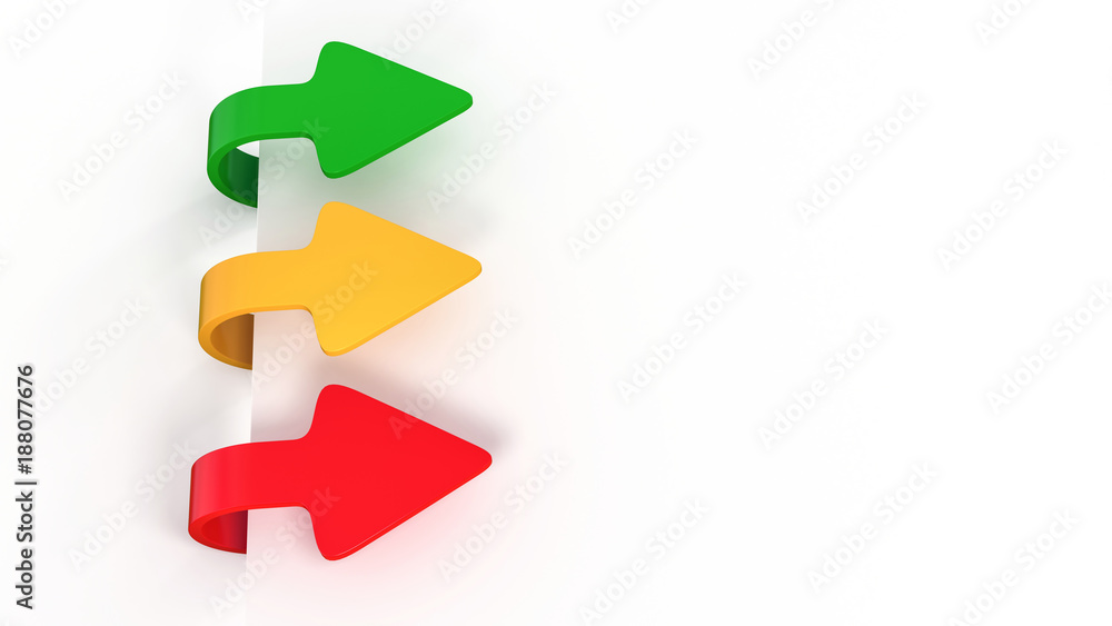 3d three arrows pointing abc over/backwards shape red green yellow 3d three arrows pointing abc over/backwards shape red green yellow