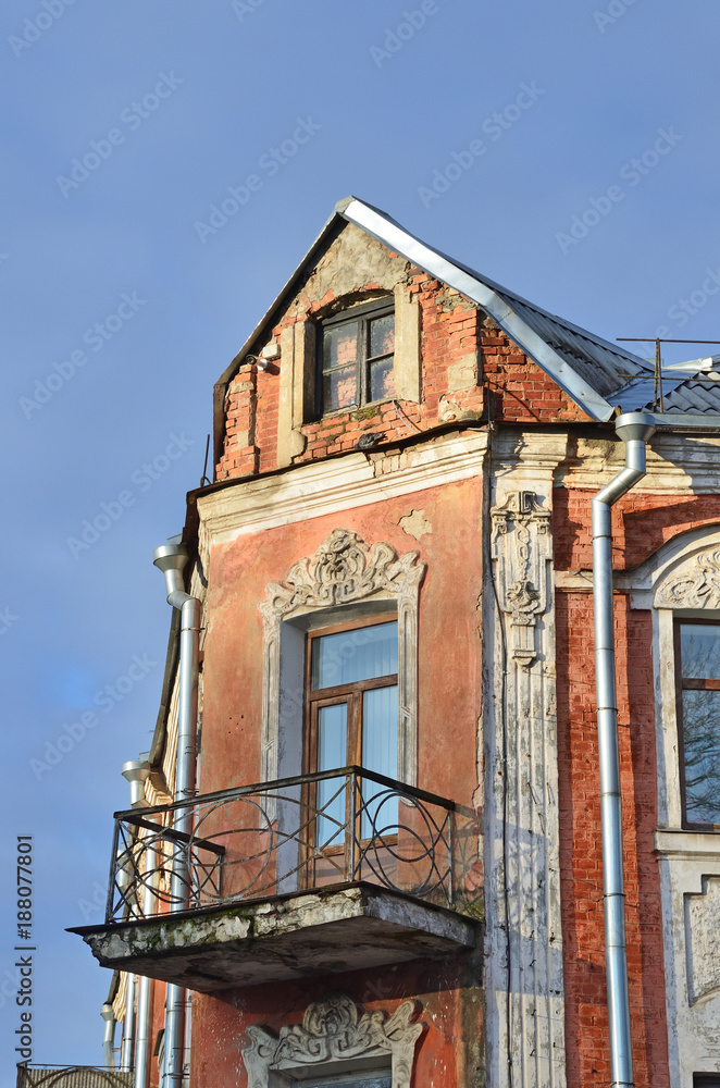 Pskov, Russia, Apartment house of Vasiliy Potashev, 1910 year built at the address: Pskov, the Oktyabrsky Avenue, the house 32. Architecture details Pskov, Russia, Apartment house of Vasiliy Potashev, 1910 year built at the address: Pskov, the Oktyabrsky Avenue, the house 32. Architecture details