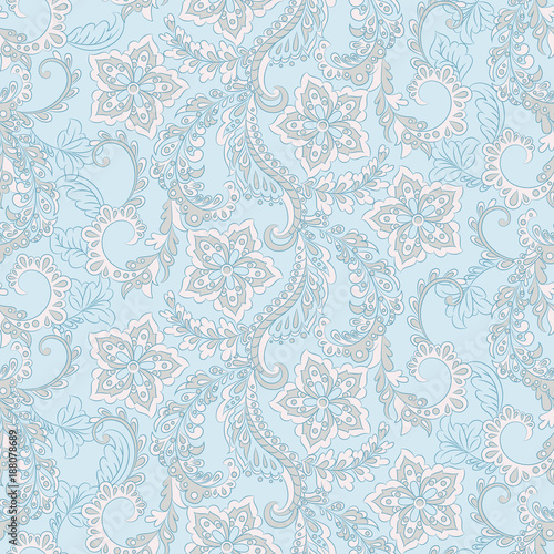 ethnic flowers seamless vector pattern. floral vintage background