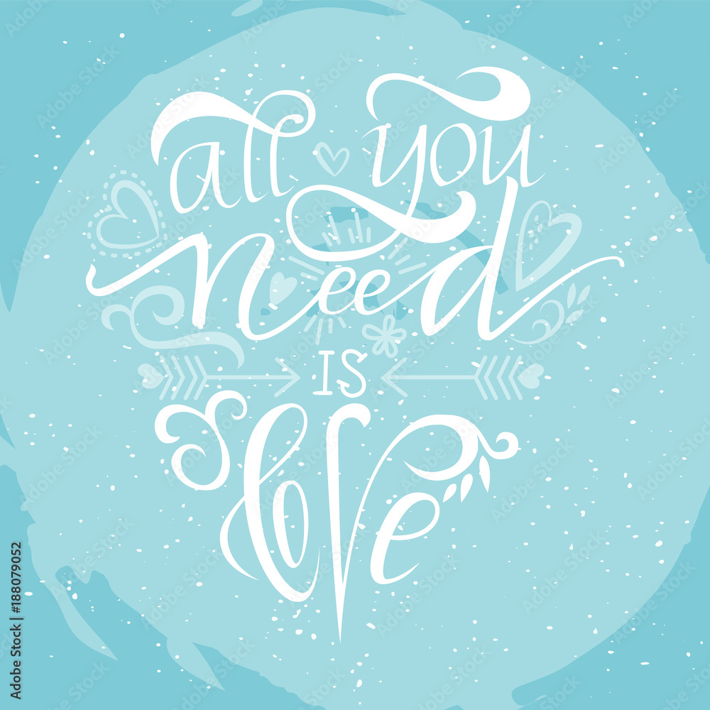 Postcard with a unique lettering for Valentine's Day. Vector illustration with isolated elements Postcard with a unique lettering for Valentine's Day. Vector illustration with isolated elements