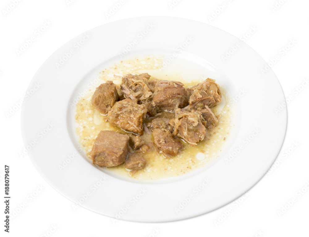 Baked sliced pork with sauce.