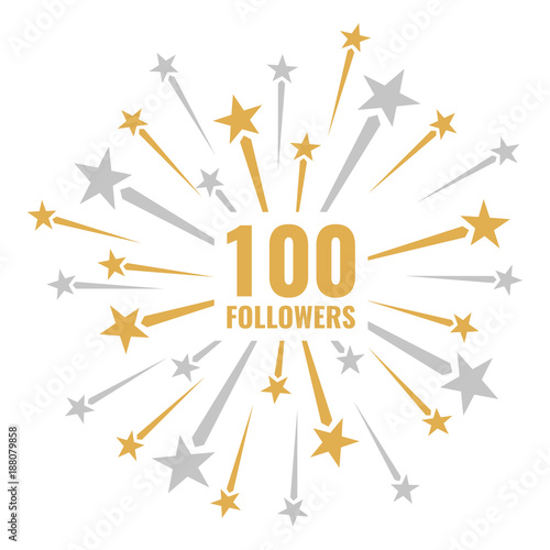 100 followers, vector illustrations with golden and silver fireworks