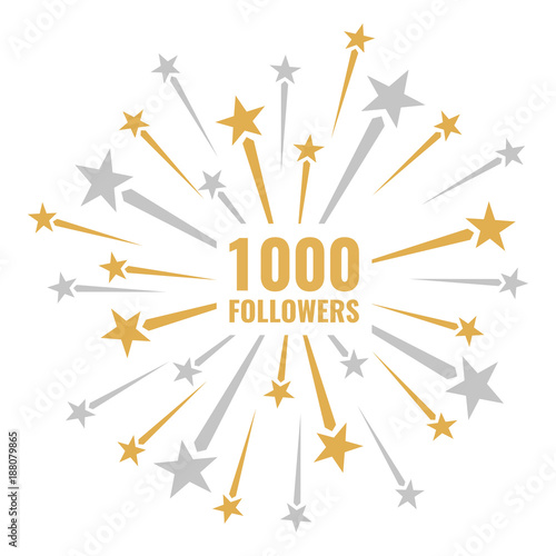 1000 followers, vector illustrations with golden and silver fireworks