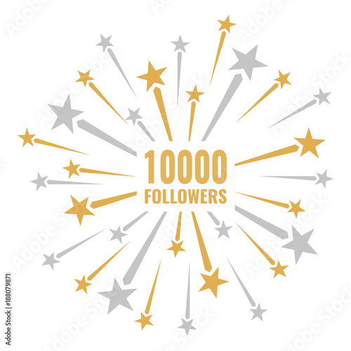 10000 followers, vector illustrations with golden and silver fireworks