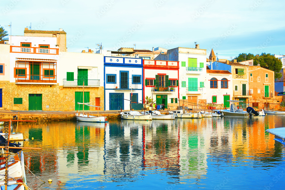 Colorful Portocolom on Majorca Island, Balearic Islands, Spain