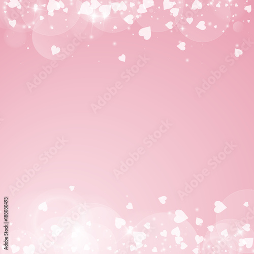 Falling hearts valentine background. Borders on pink background. Falling hearts valentines day actual design. Vector illustration.