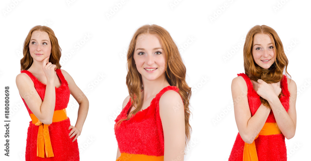 Pretty young girl in red dress isolated on white Pretty young girl in red dress isolated on white