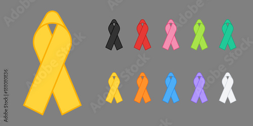 Colorful Awareness Ribbons Design Element Banner Emblem Sign Symbol Vector Illustration Various Colors on Transparent Background