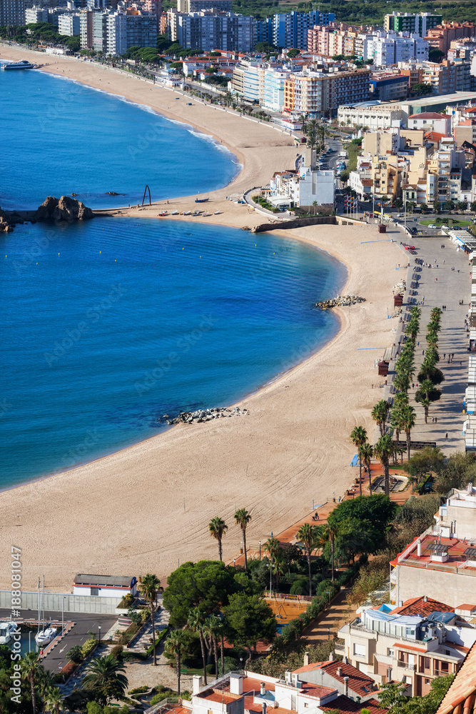 Beach And Blanes Town On Costa Brava In Spain