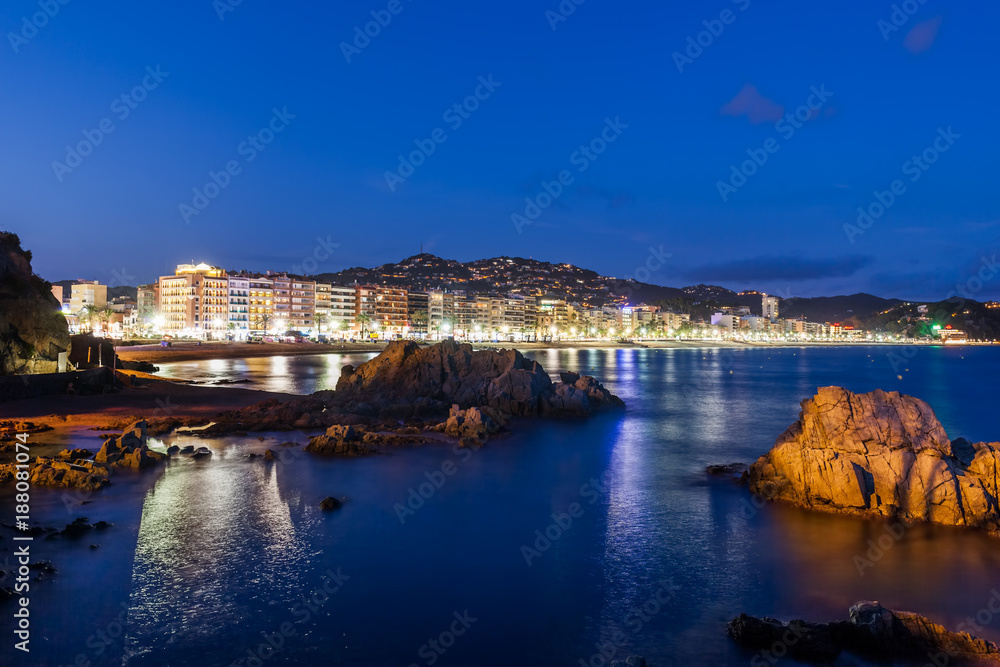 Costa Brava Seascape With Skyline Of Lloret de Mar Town In Catalonia, Spain