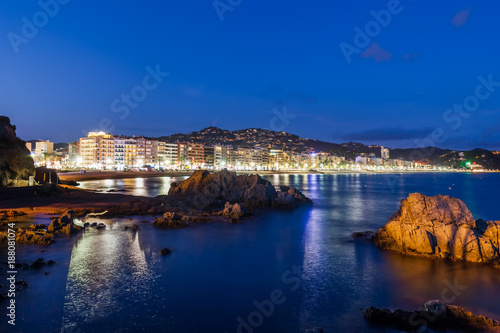 Costa Brava Seascape With Skyline Of Lloret de Mar Town In Catalonia, Spain