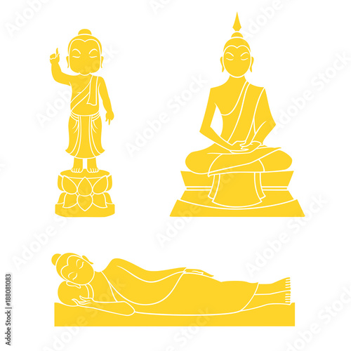 Graphic vector of Buddha for Visakha Puja day. Birth, Enlightenment and nirvana.