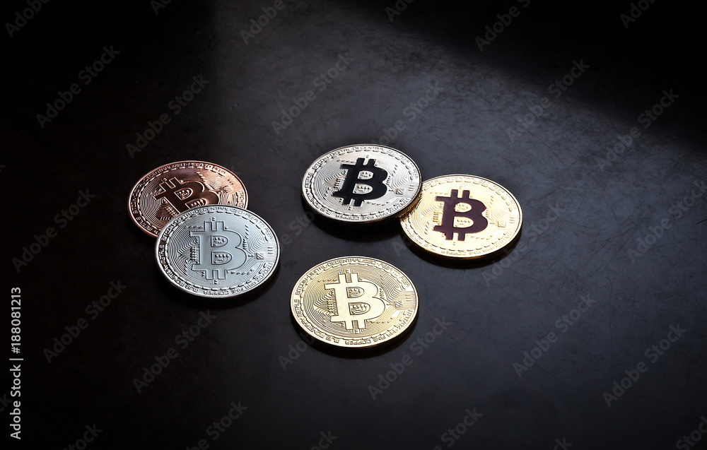Fototapeta premium Bitcoin Coin, Abstract on Black Table background