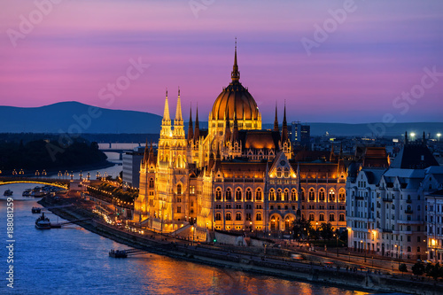 Hungarian Parliament at Twilight in Budapest City