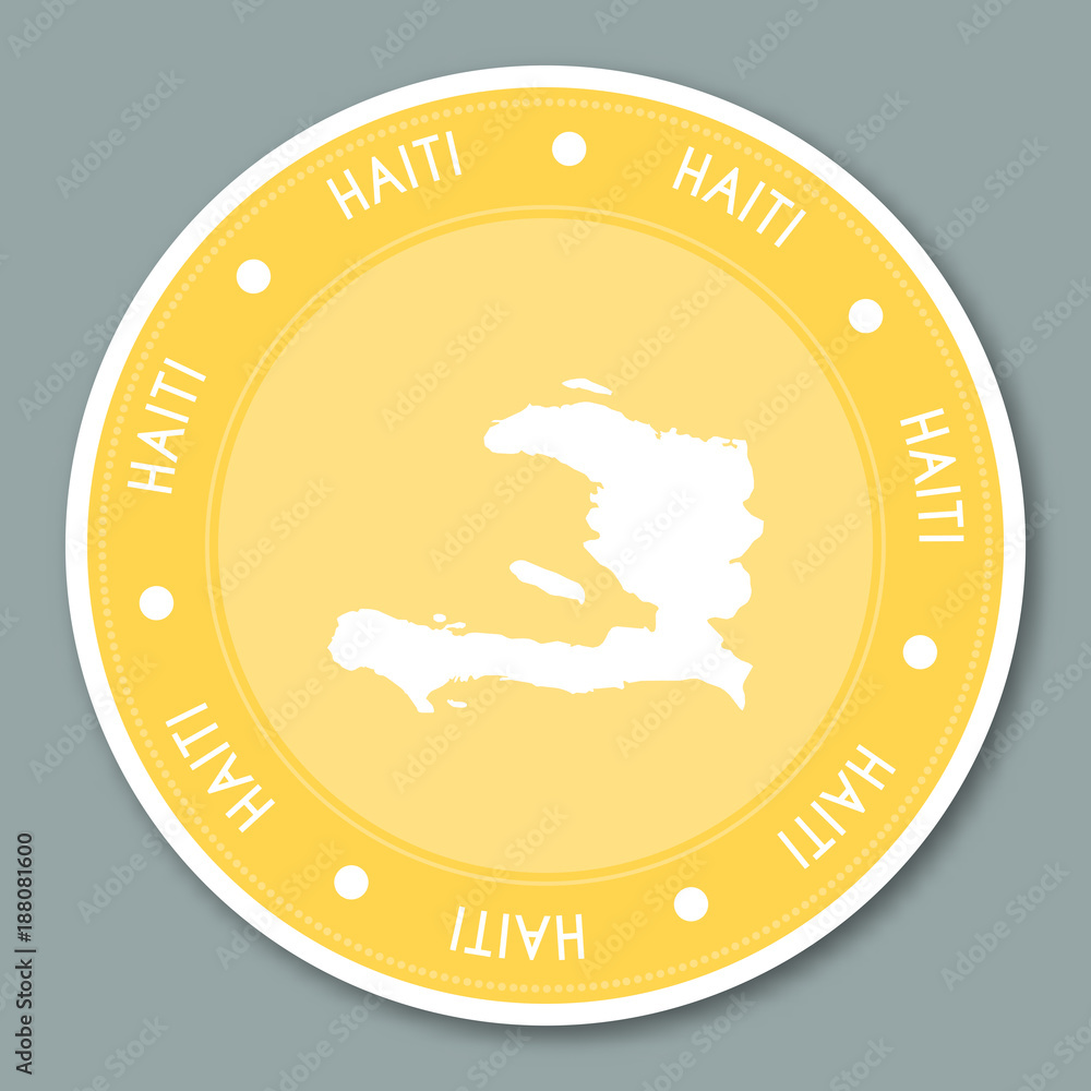 Haiti label flat sticker design. Patriotic country map round lable