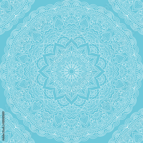 Seamless pattern with mandala ornament. Hand drawn vector illustration