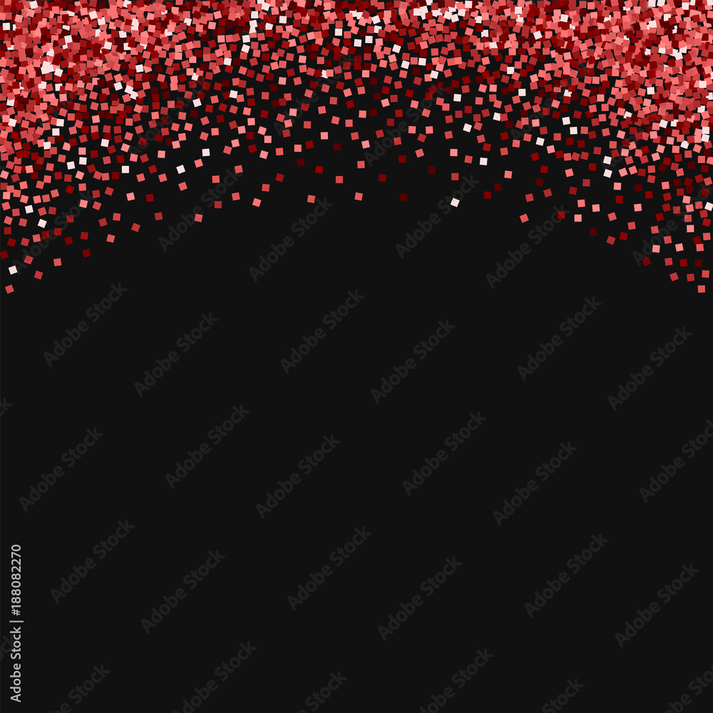Red gold glitter. Abstract top border with red gold glitter on black