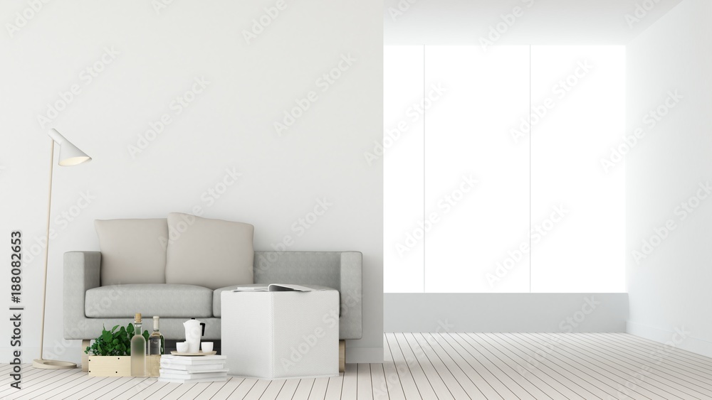 The interior hotel relax space 3d rendering and white background