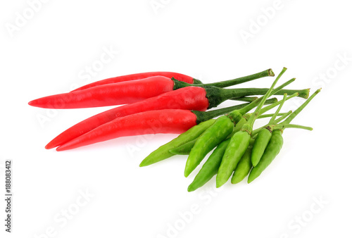 Green pepper and red pepper isolated on white background